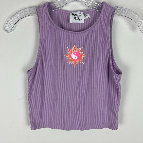 Princess Polly Tops - Princess Polly Cropped Tank Top Yin Yang Decal Lavander Size 4